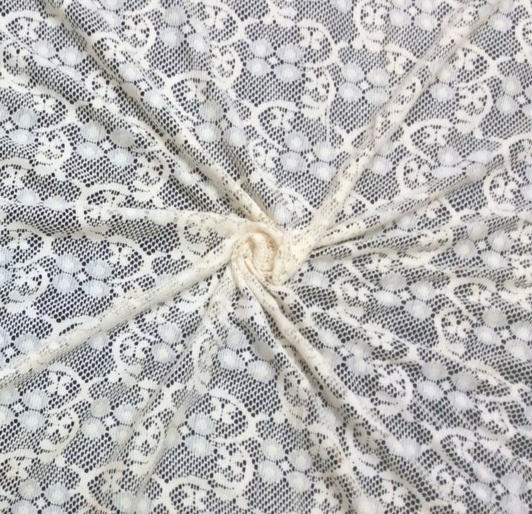 Off White Floral Cotton Dyeable Net Fabric