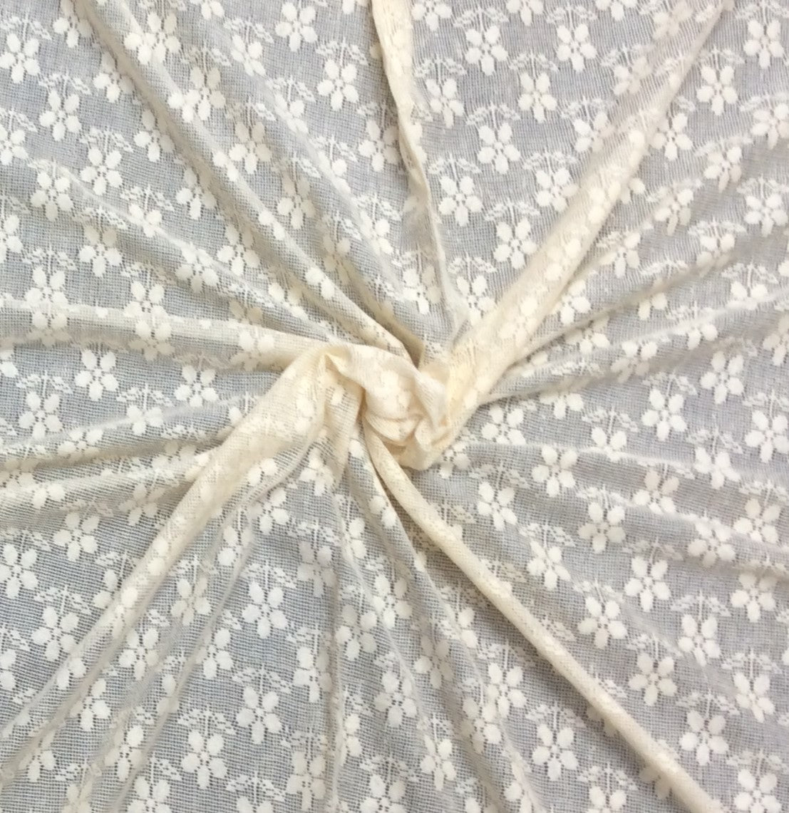 Off White Floral Cotton Dyeable Net Fabric