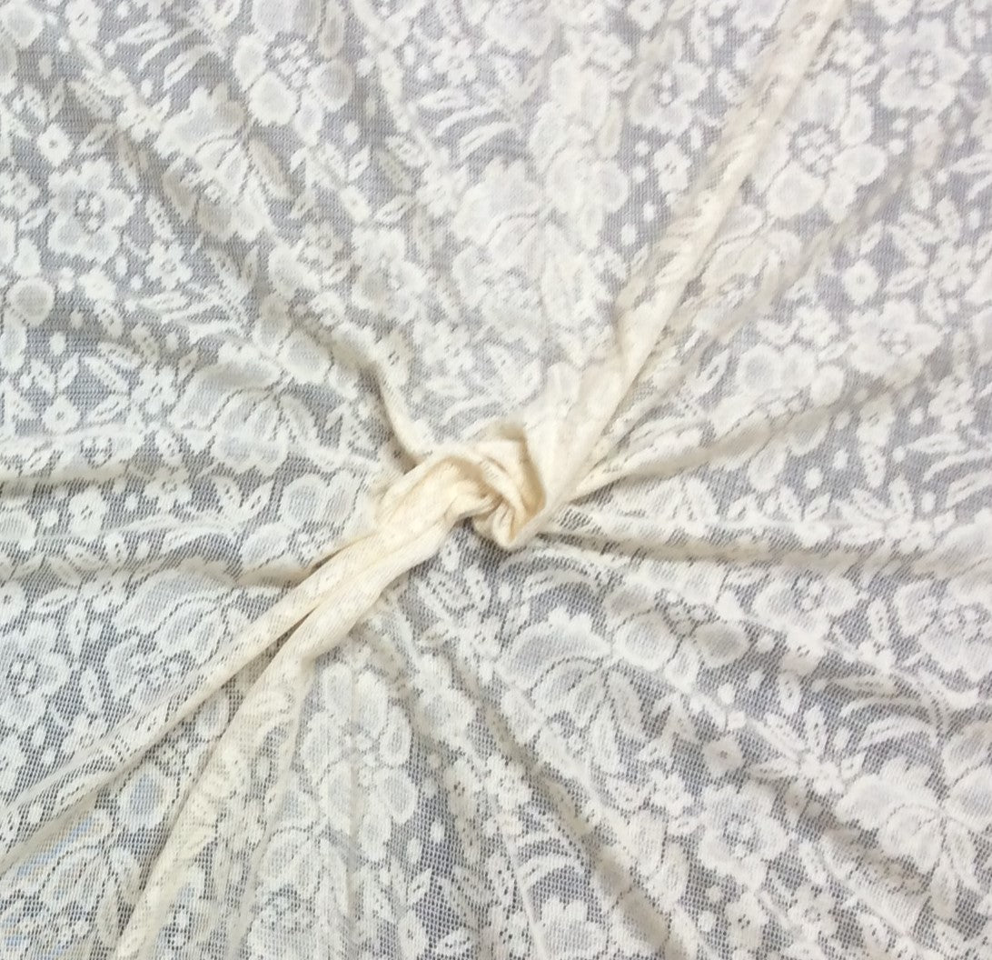 Off White Floral Cotton Dyeable Net Fabric