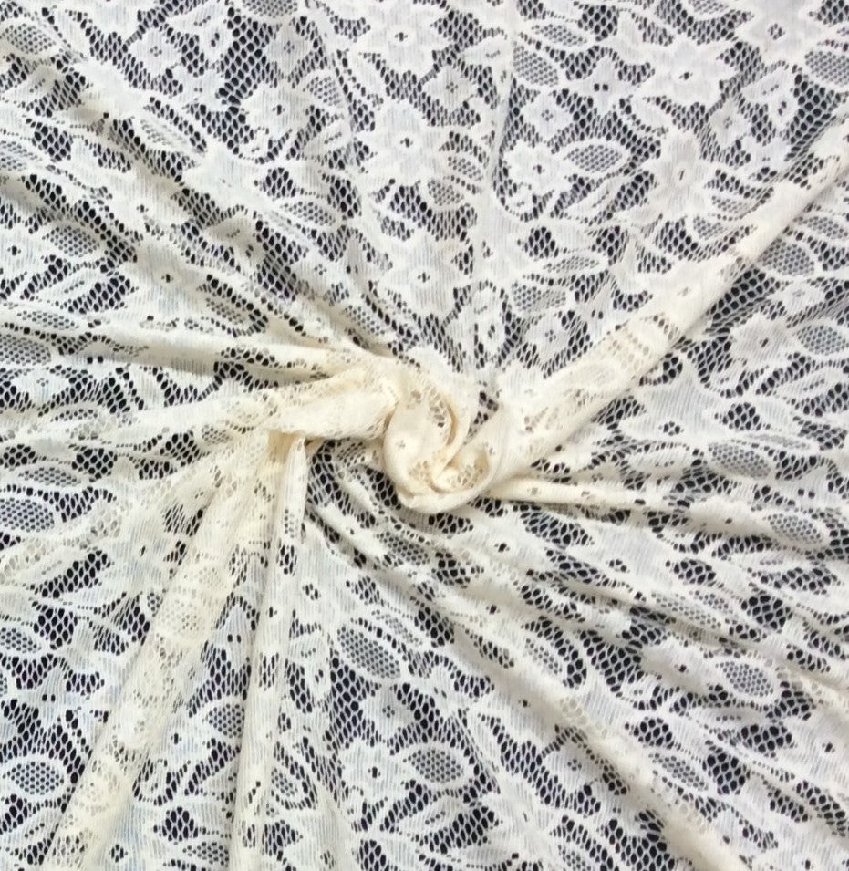 Off White Floral Cotton Dyeable Net Fabric