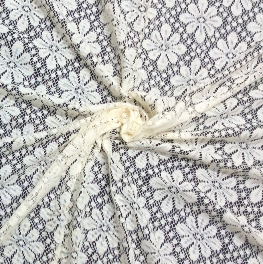Off White Floral Cotton Dyeable Net Fabric