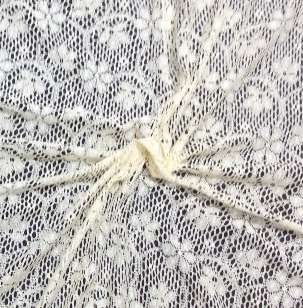 Off White Floral Cotton Dyeable Net Fabric