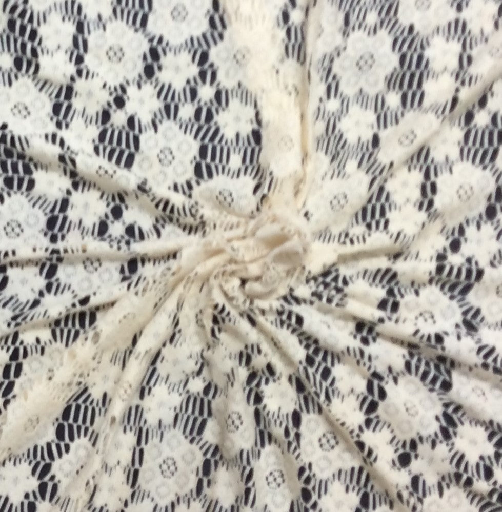 Off White Floral Cotton Dyeable Net Fabric