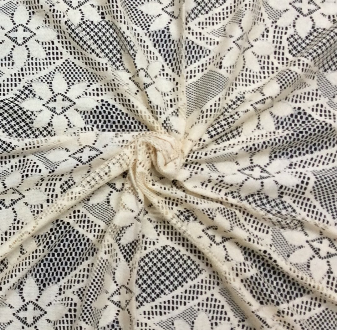 Off White Floral Cotton Dyeable Net Fabric
