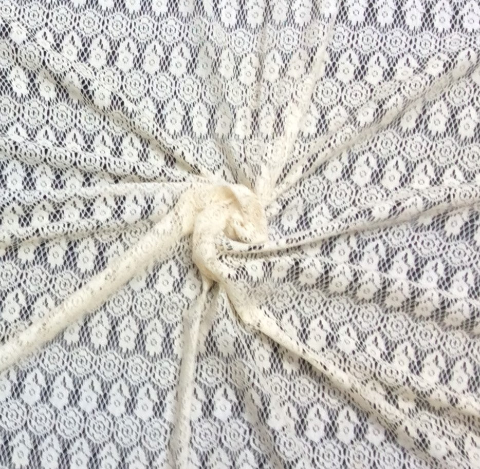 Off White Floral Cotton Dyeable Net Fabric