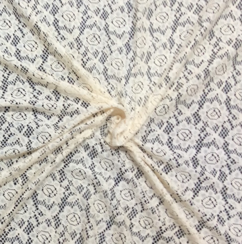 Off White Floral Cotton Dyeable Net Fabric