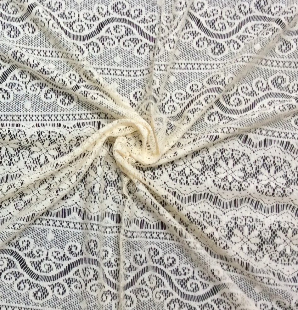 Off White Abstract Design Cotton Dyeable Net Fabric