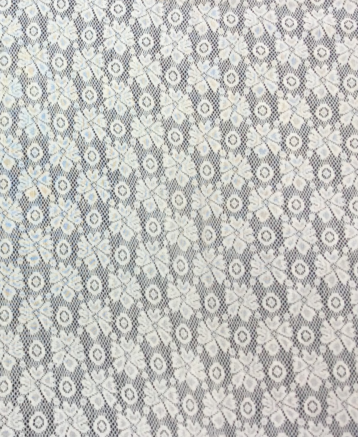 Off White Floral Cotton Dyeable Net Fabric