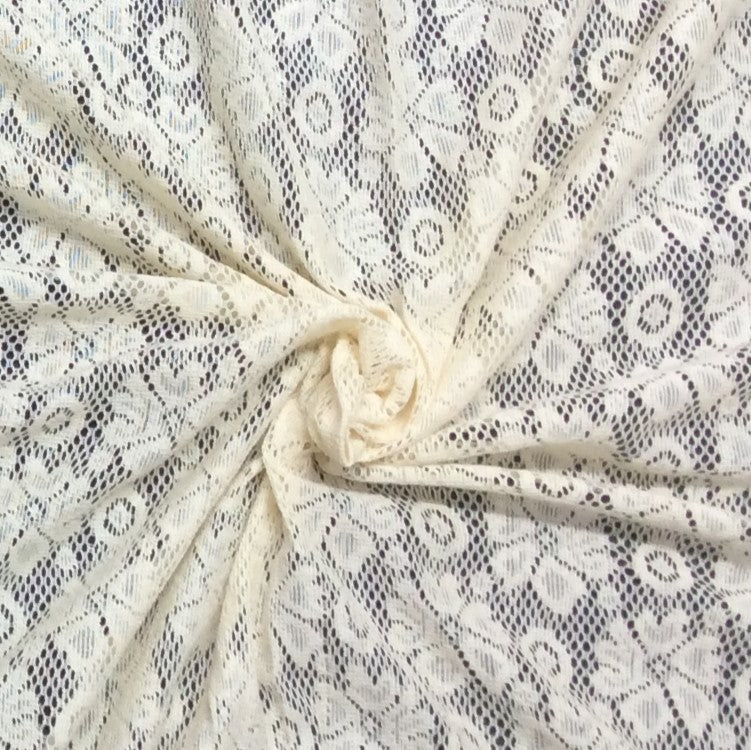 Off White Floral Cotton Dyeable Net Fabric