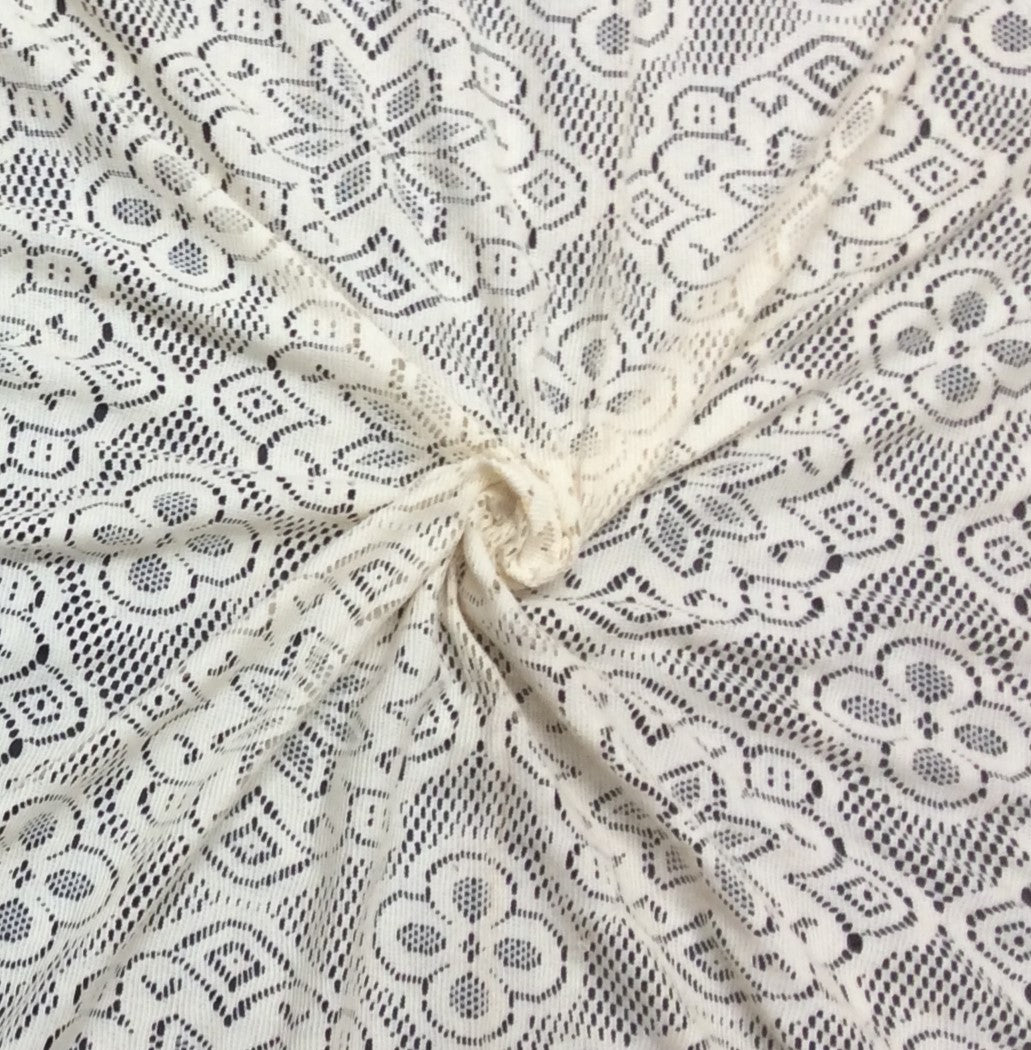 Off White Floral Cotton Dyeable Net Fabric