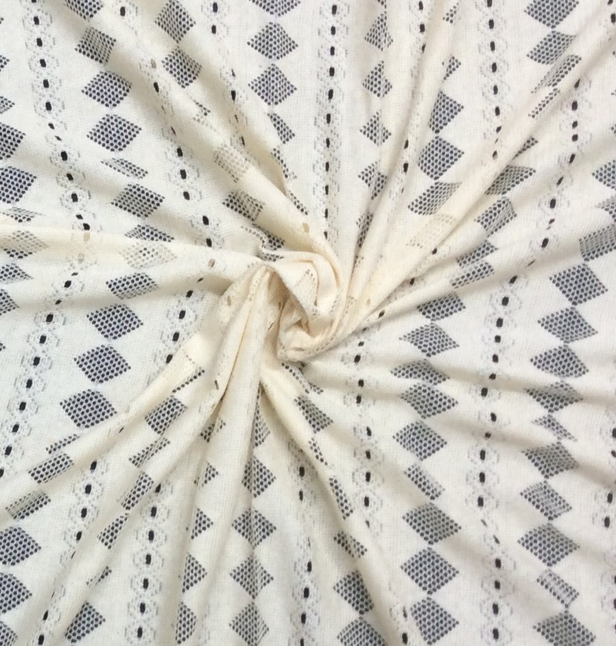 Off White Dimond Design Cotton Dyeable Net Fabric