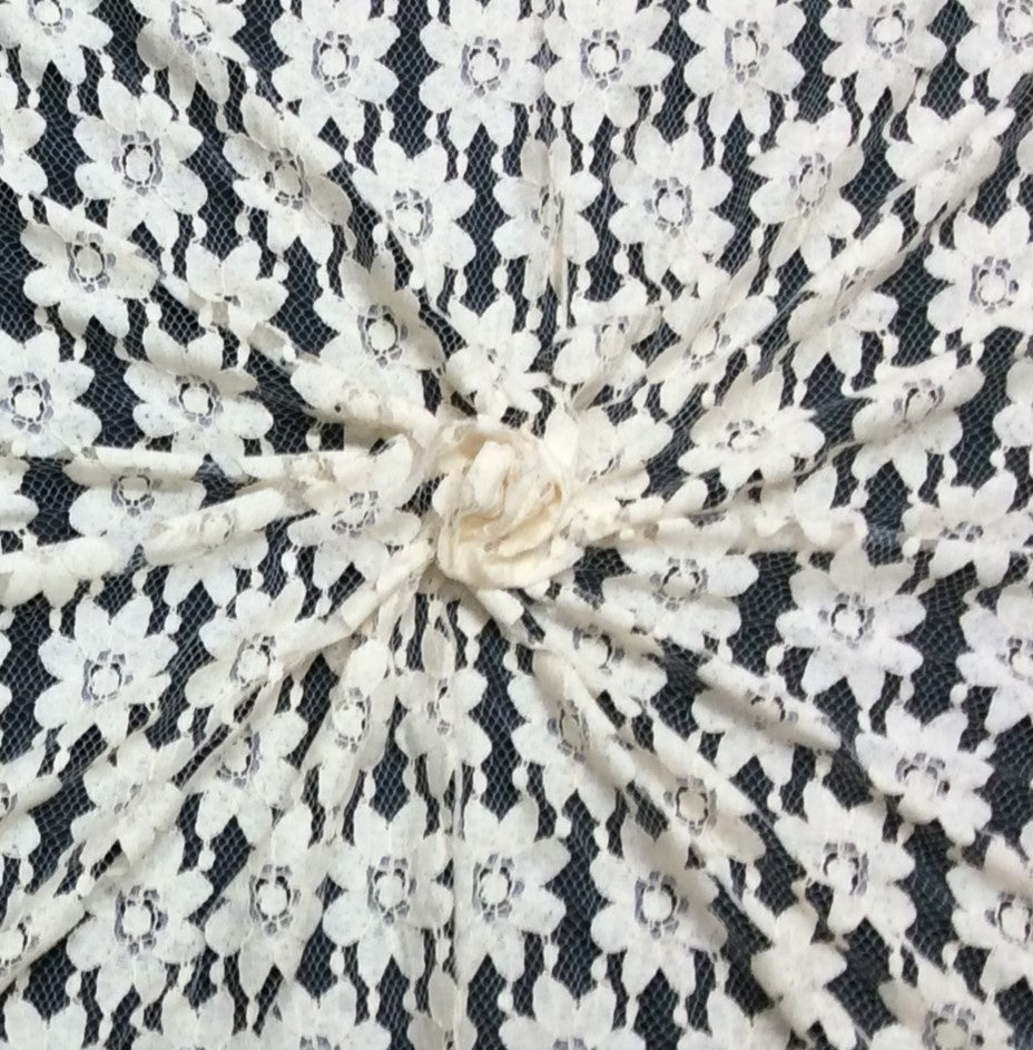 Off White Floral Dyeable Cotton Nylon Net Fabric