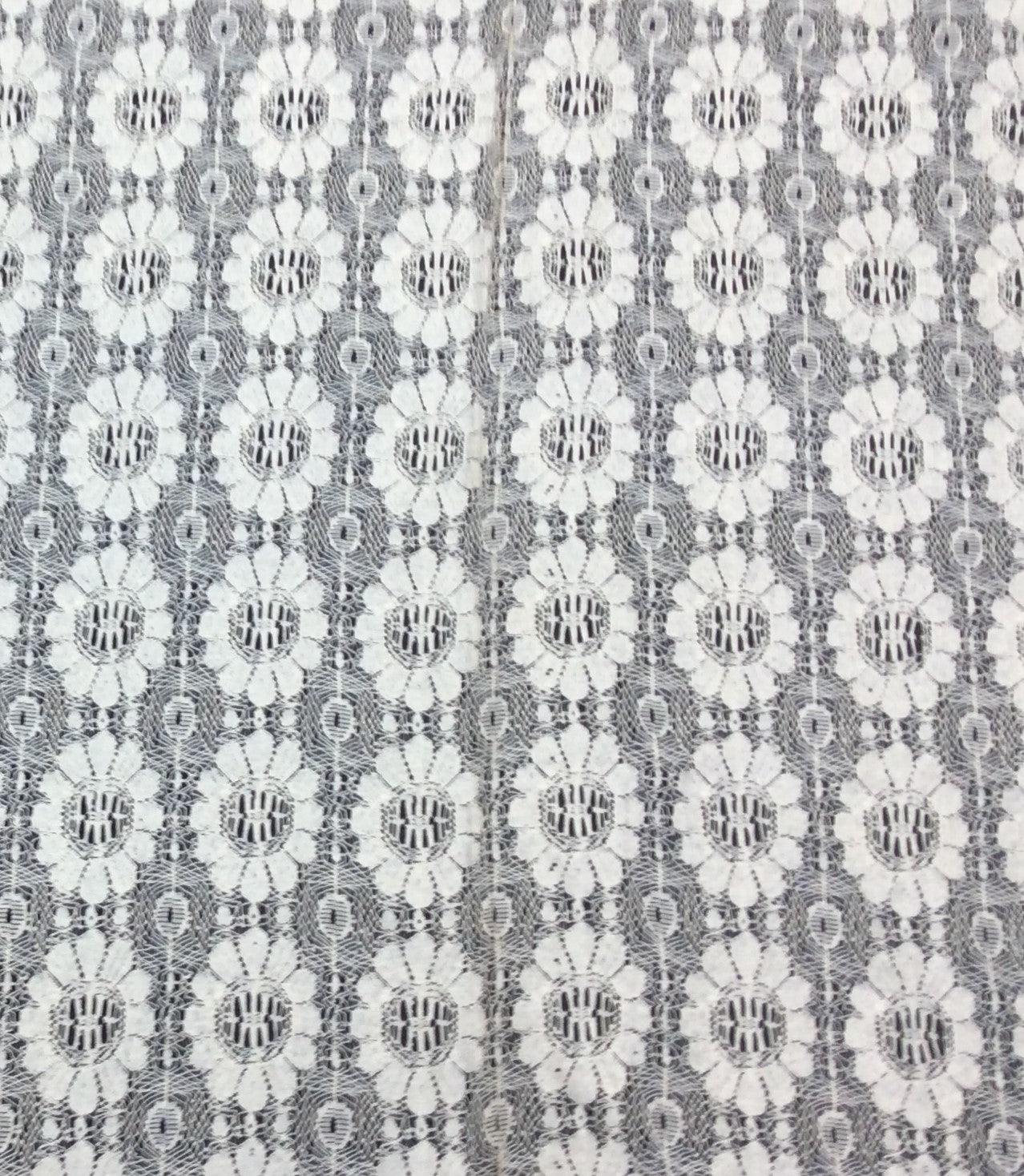 White Floral Design Dyeable Cotton Nylon Net Fabric