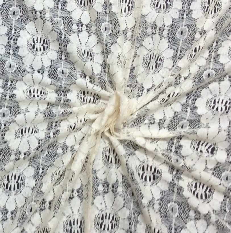White Floral Design Dyeable Cotton Nylon Net Fabric