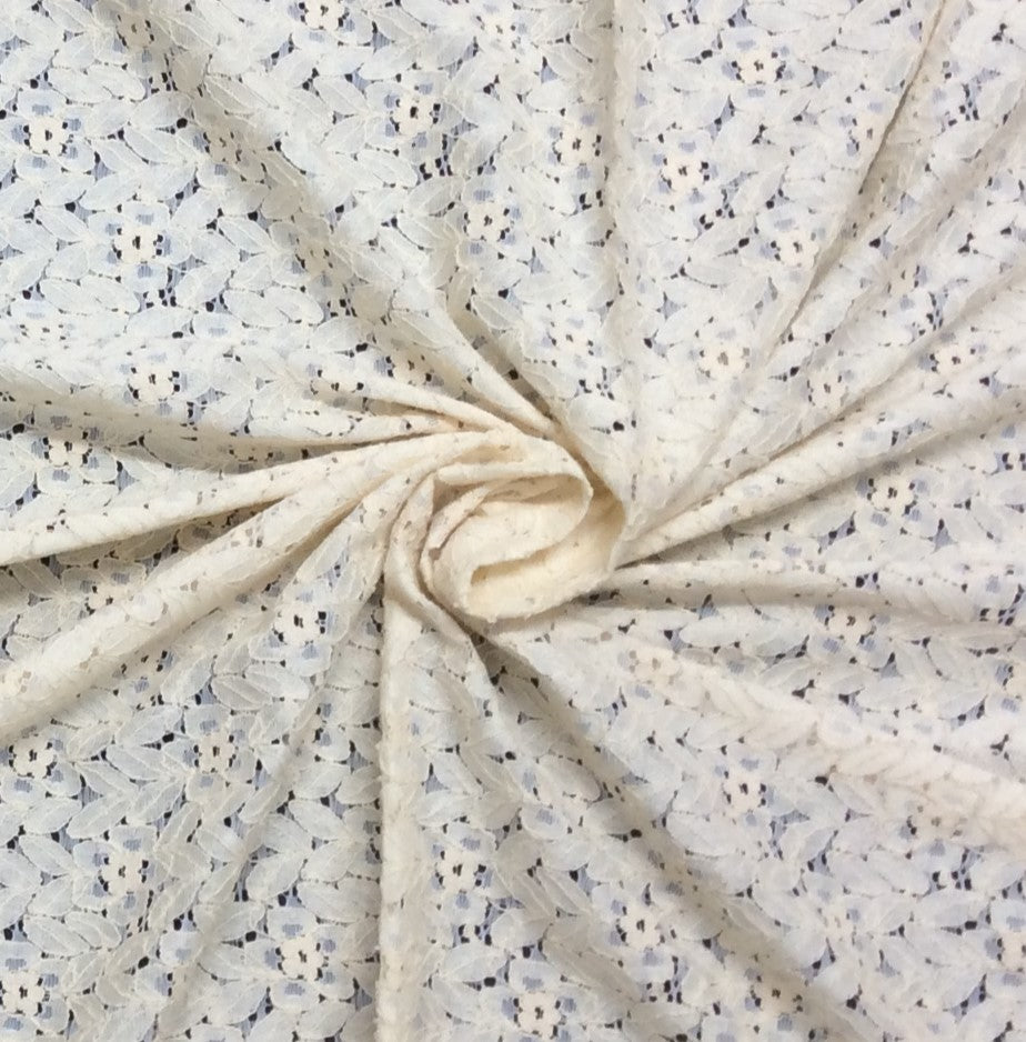 Off White Floral Design Dyeable Cotton Nylon Net
