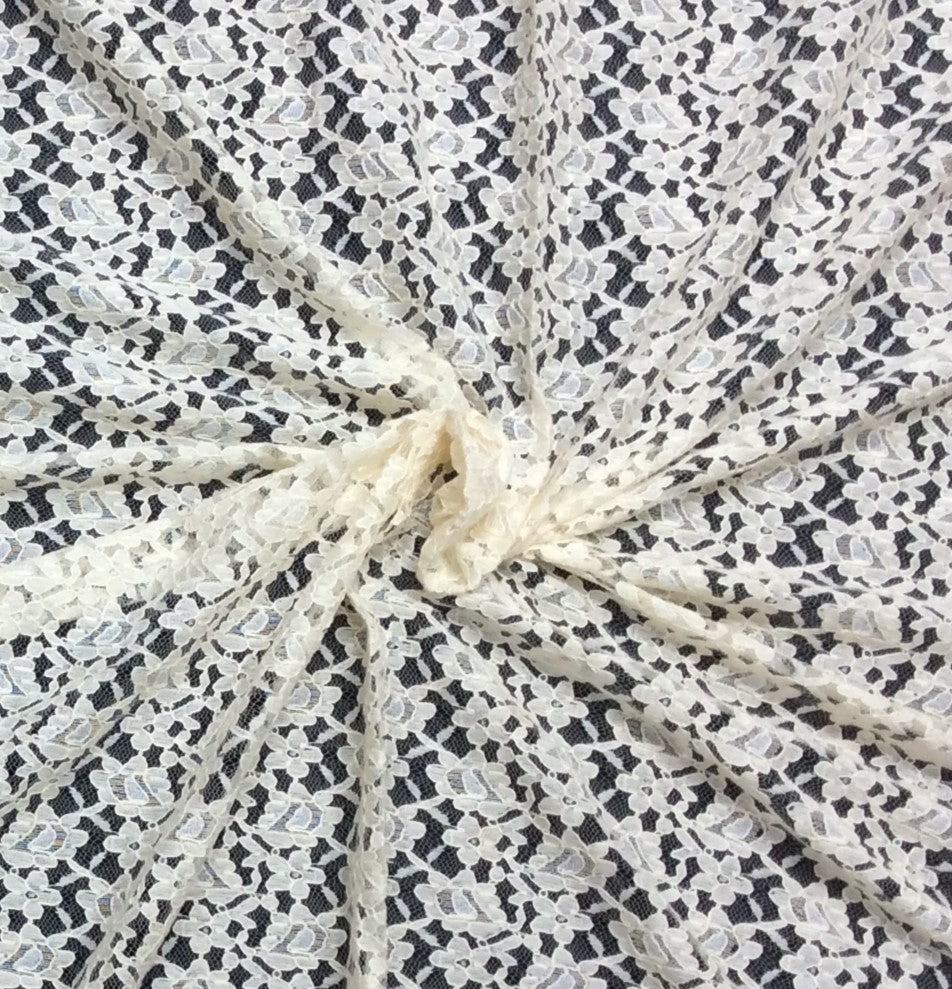 Off White Floral Dyeable Cotton Nylon Net Fabric