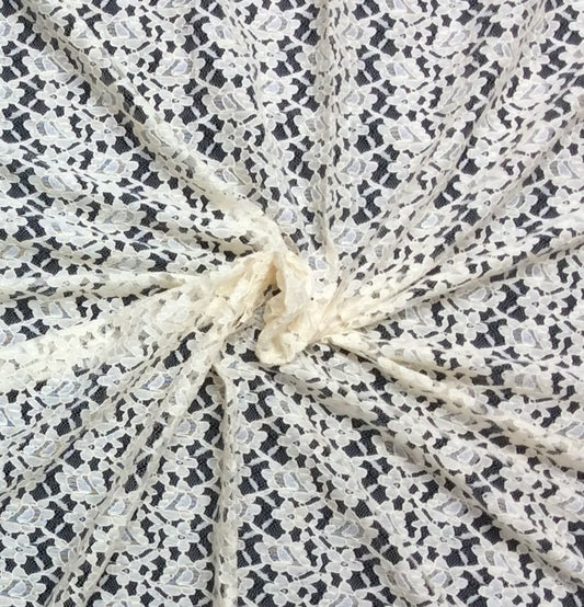 Off White Floral Dyeable Cotton Nylon Net Fabric