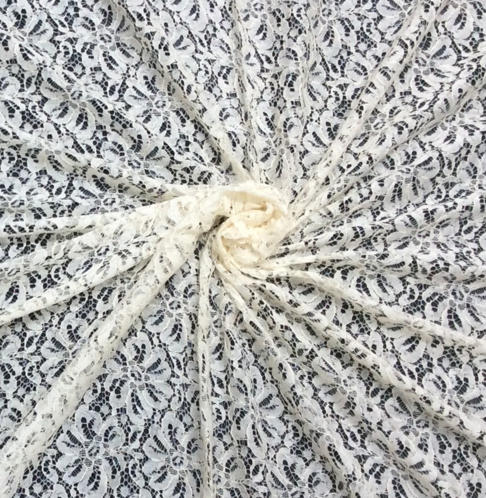 Off White Floral Dyeable Cotton Nylon Net Fabric