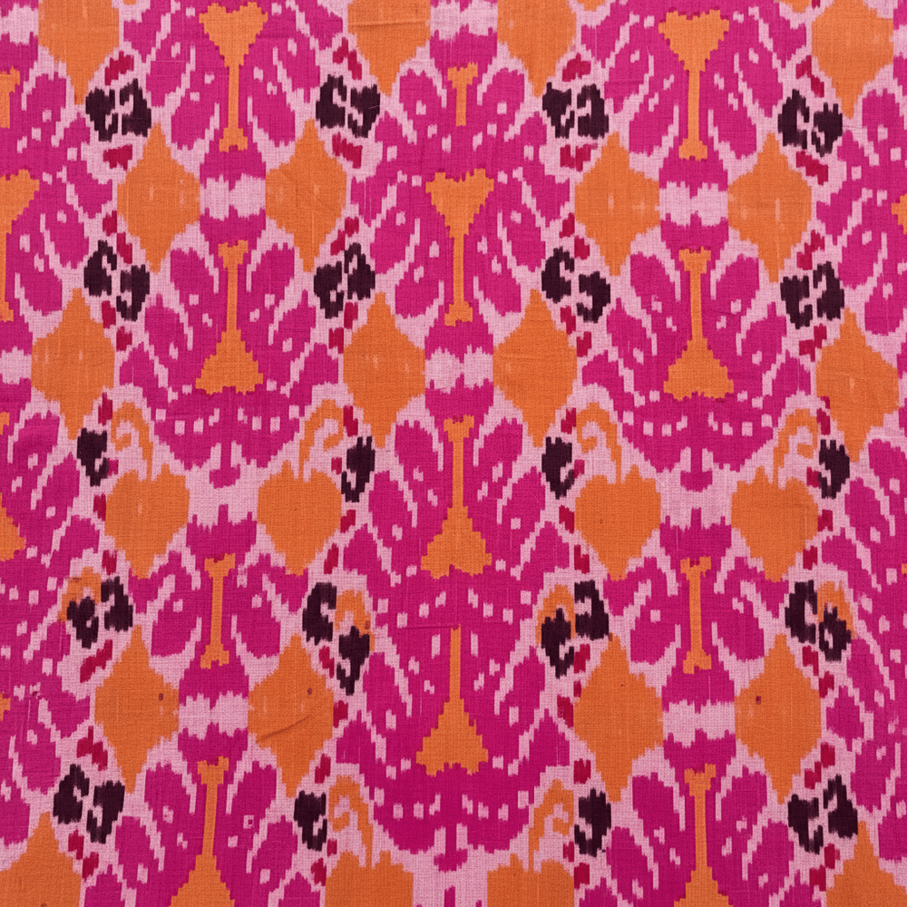 Multicolor Big Pattern Fine Quality Cotton Handloom Ikat Fabric for Dress Material | Width: 44"