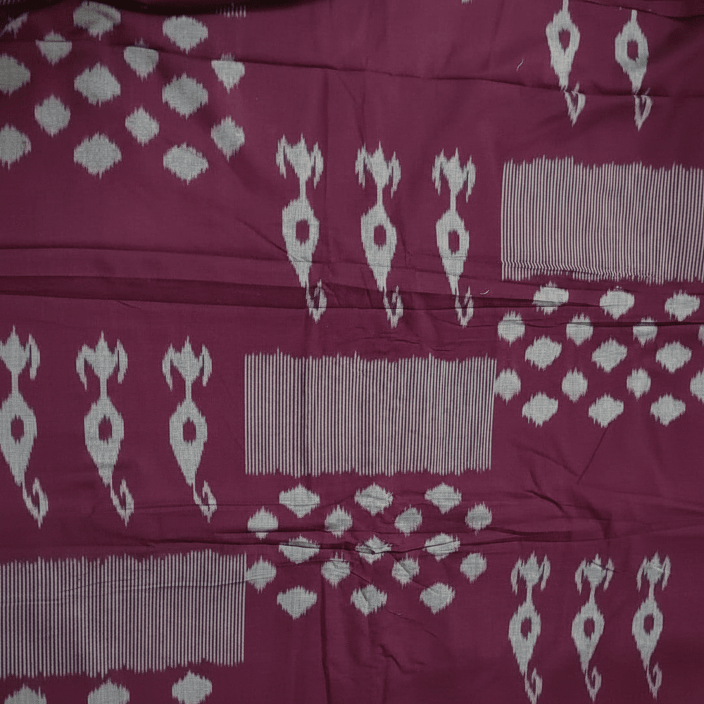 Purple & Grey Fine Quality Cotton Handloom Ikat Fabric for Dress Material | Width: 44"