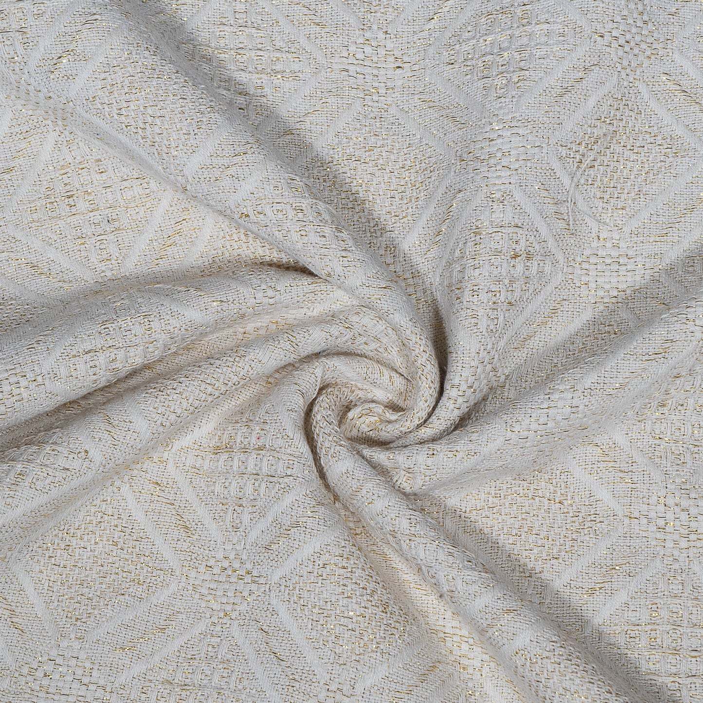 Cream Golden Lurex Cotton Blend Dyeable Jacquard (Sku: J-366)
