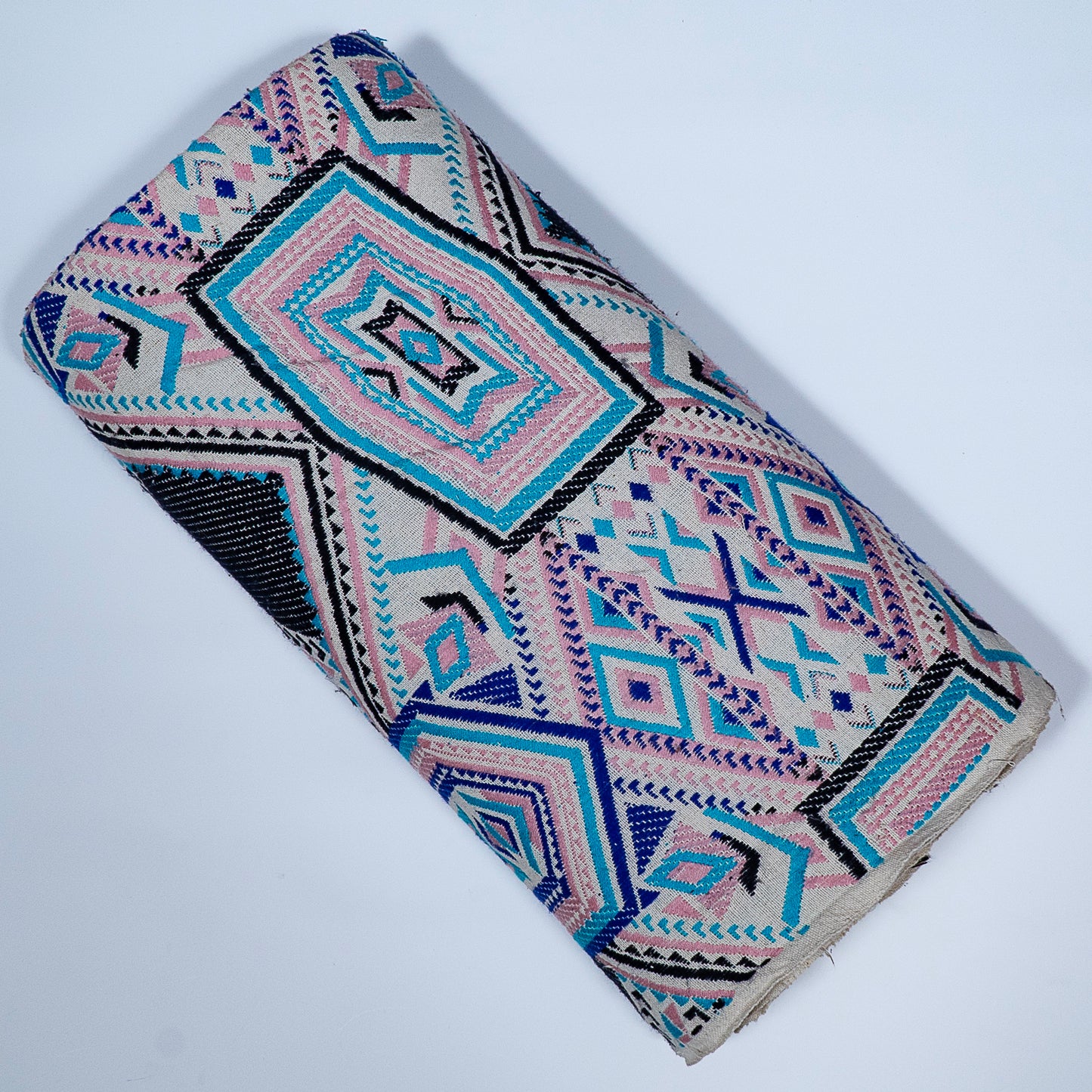 Pink, Blue & Black Cotton Blend Jacquard | SKU: J-446