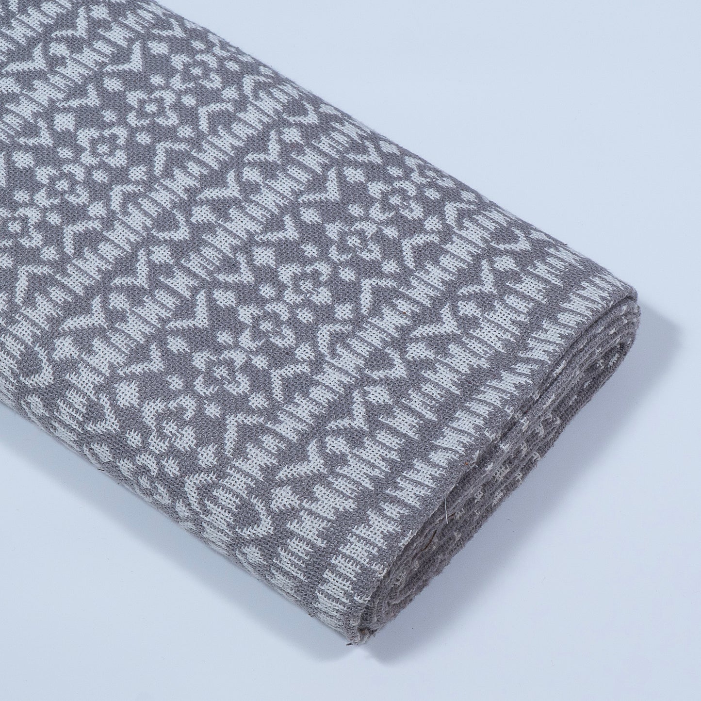 White, Grey Cotton Jacquard Geometric Design (Sku: J-501)