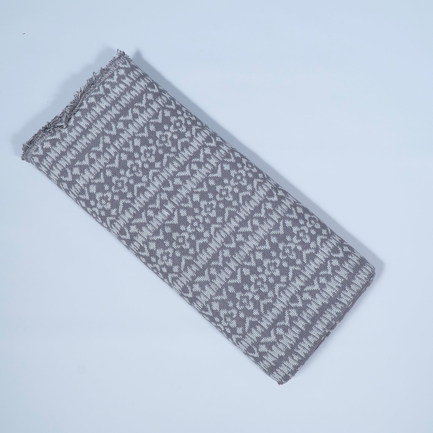 White, Grey Cotton Jacquard Geometric Design (Sku: J-501)