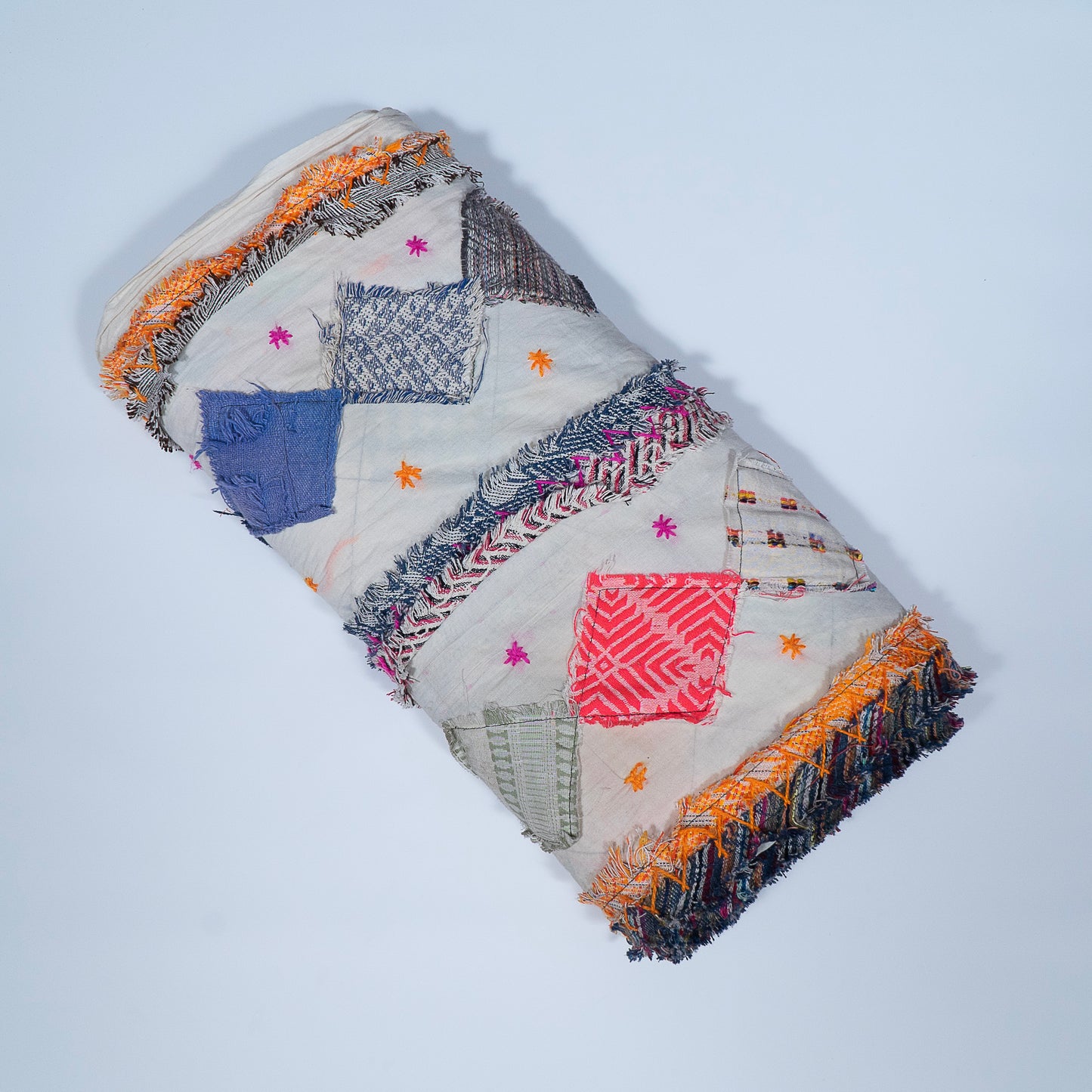 White and Patchwork Cotton Jacquard for Tot Bags (Sku: J-514)