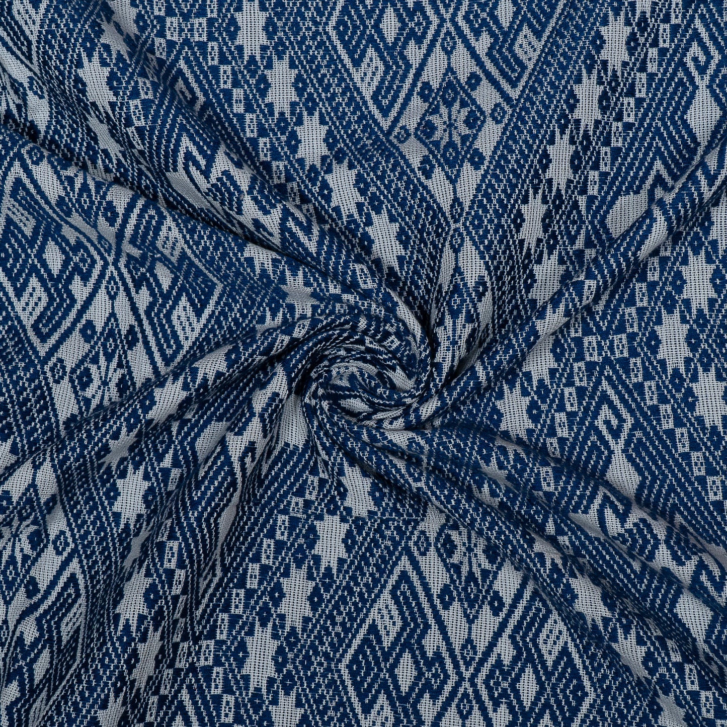 Blue, White Cotton Blend Jacquard (Sku: J-518)