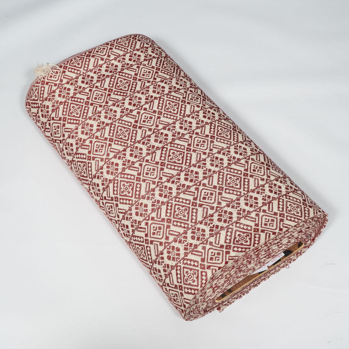 Red & White Geometrical Design Cotton Blend Jacquard Fabric for Furnishing | Width: 44"