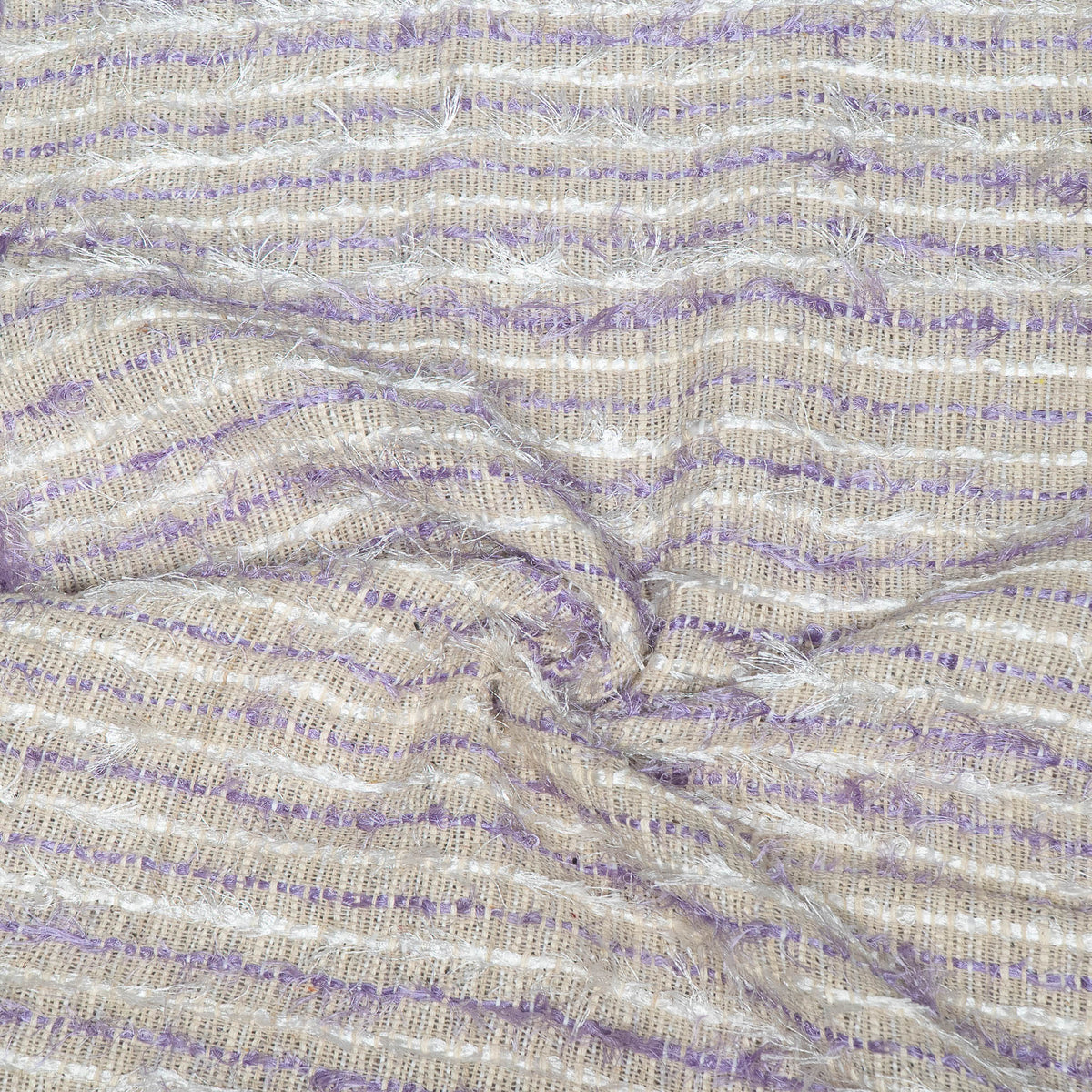 White & Purple Fringes Cotton Blend Jacquard Fabric for Dresses | Width: 44"