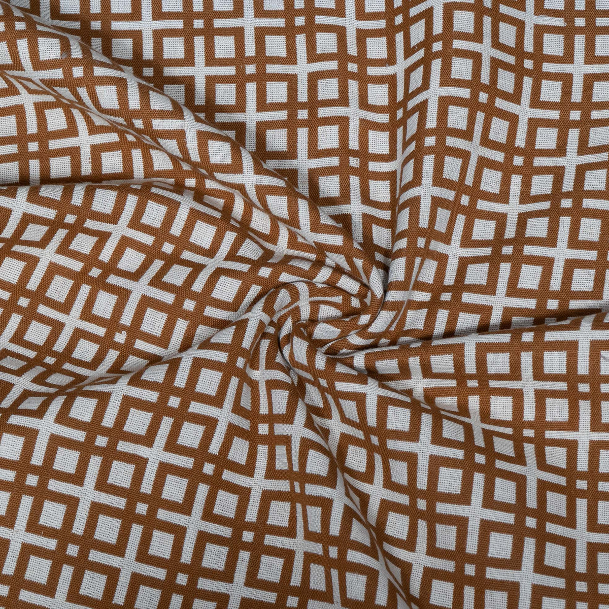 Cream & Brown Geomtrical Design Cotton Blend Jacquard Fabric for Furnishing | Width: 44"