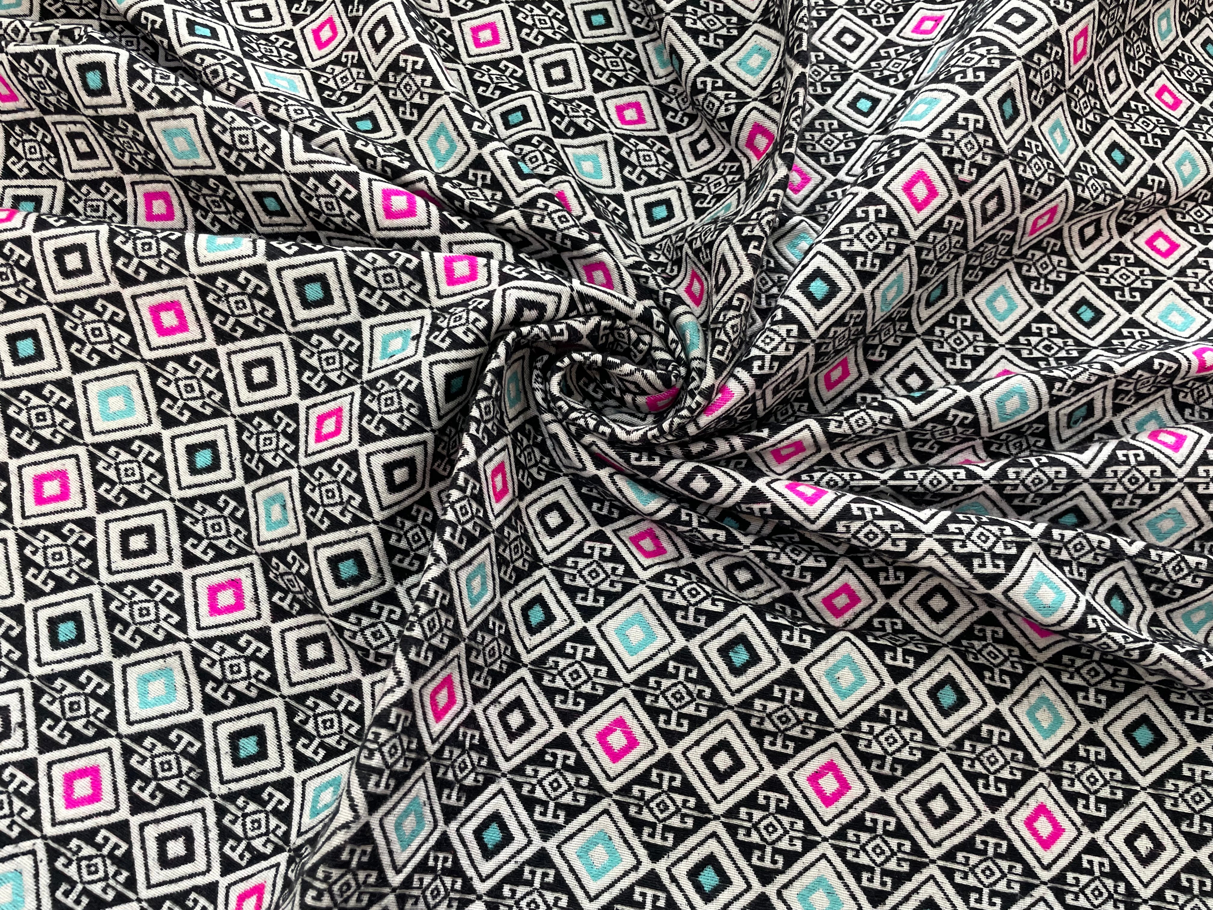 Black And Pink Cotton Jacquard Fabric (Sku: JDD-173)