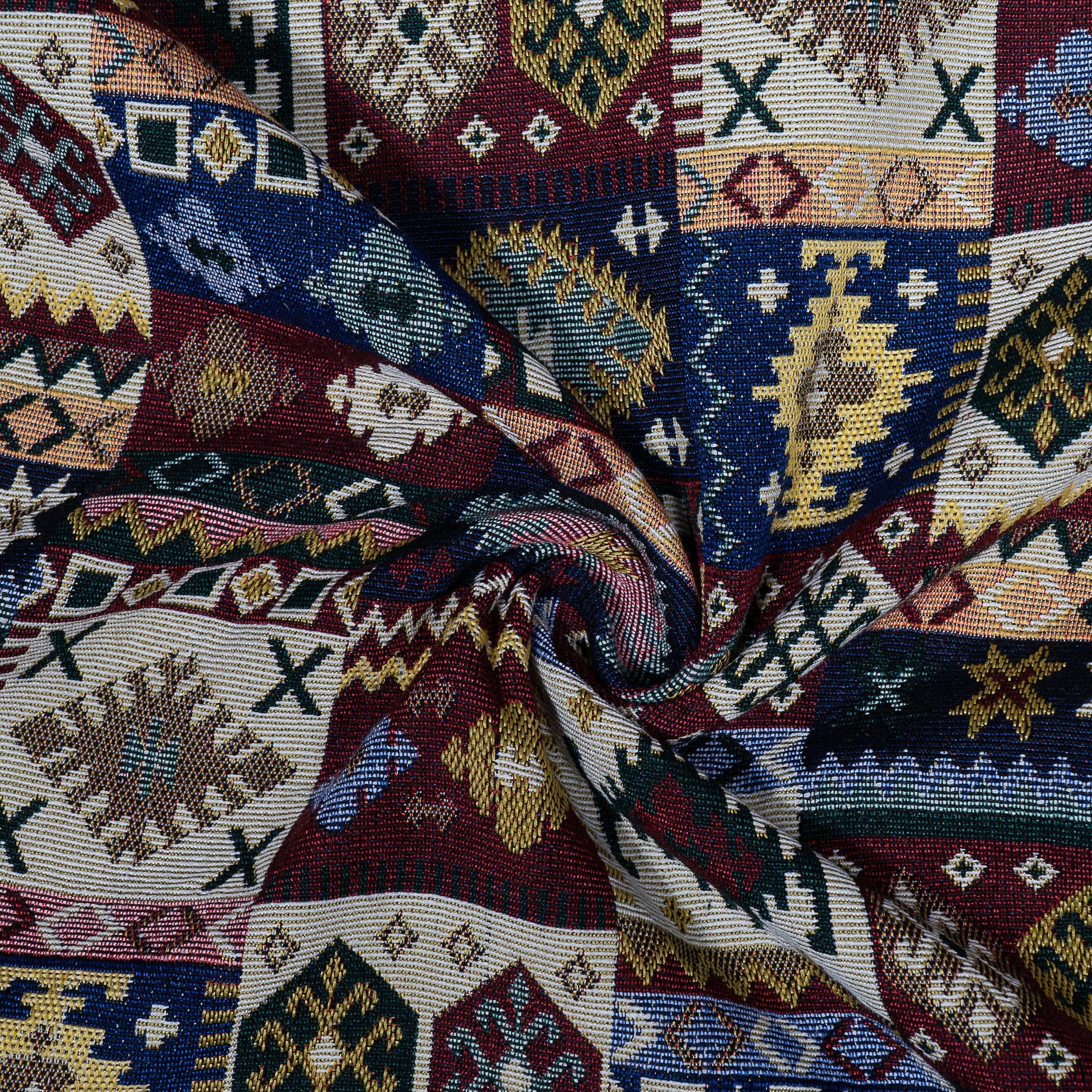 Multicolor Geometrical Cotton Blend Jacquard (Width: 54 inch or 137 cm, Sku: JDD-428)