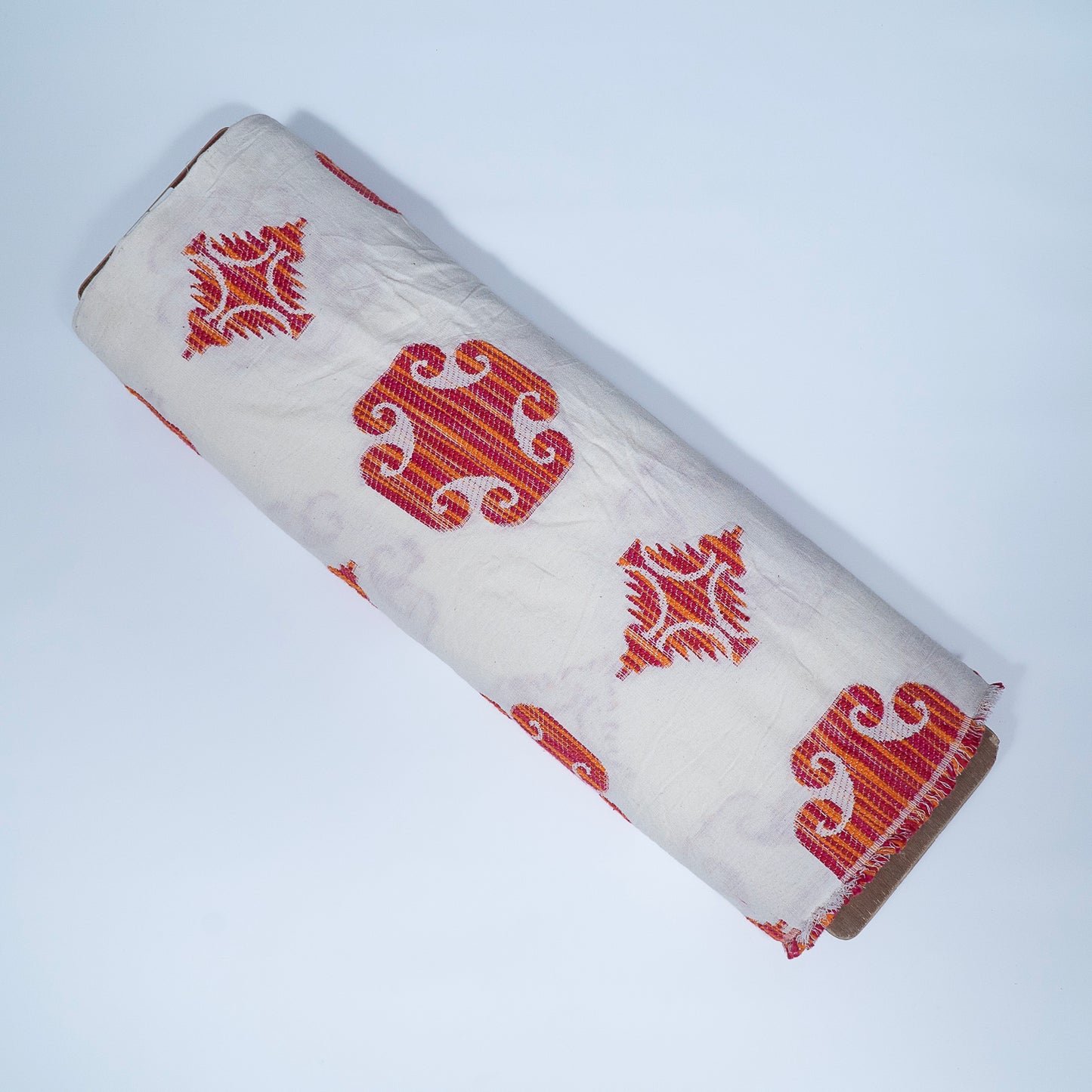 White & Red Geometric Design Cotton Jacquard | SKU: JDD-433