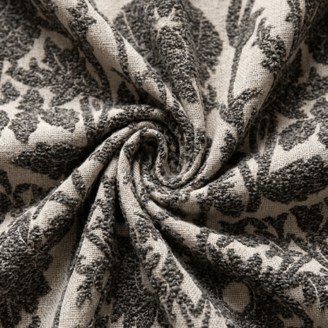 Beige & Grey Floral Design Cotton Velvet Blend Heavy Jacquard | SKU: JDD-515