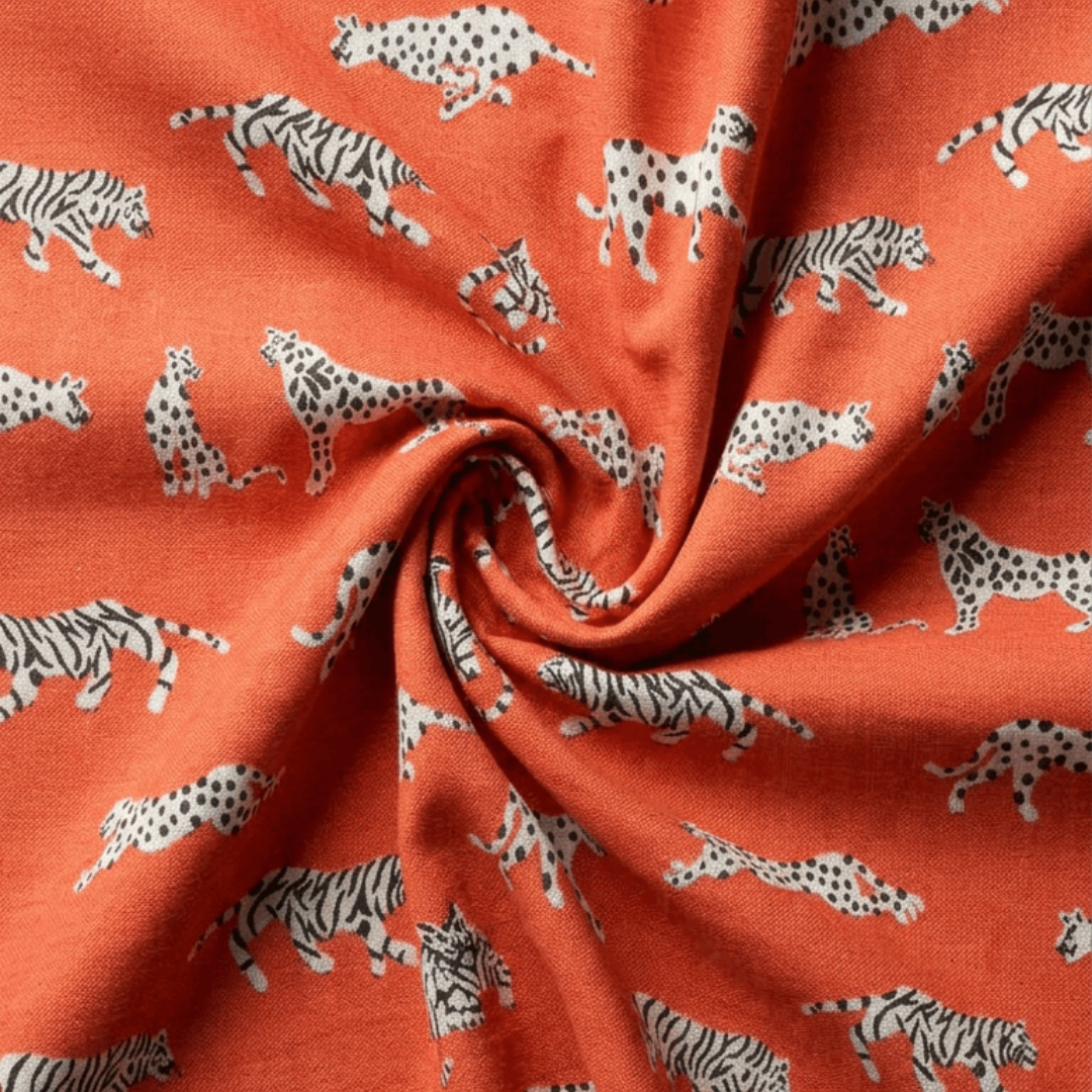 Orange color Tiger Design Cotton Blend Jacquard Fabric for Jackets | SKU: JDD-527