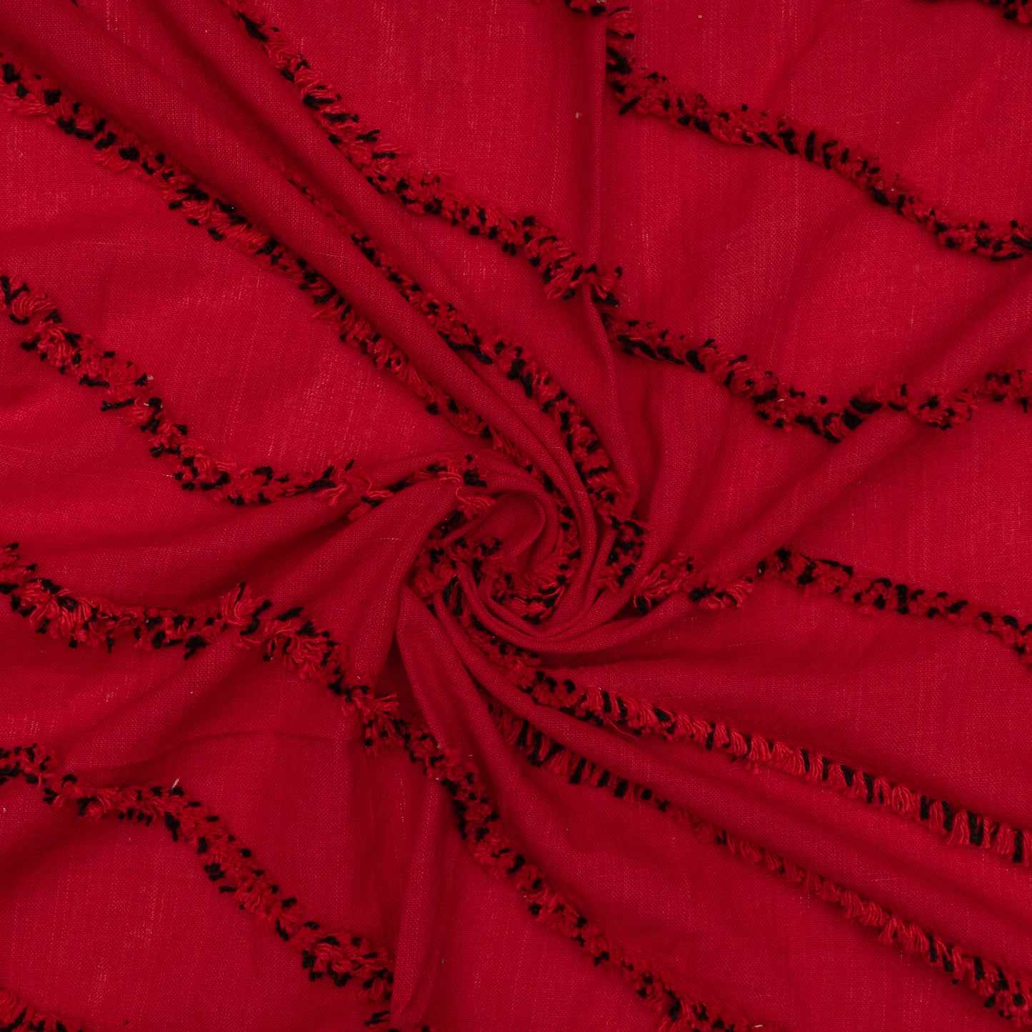 Red Tufting Cotton Jacquard Fabric (Sku: JD-35)