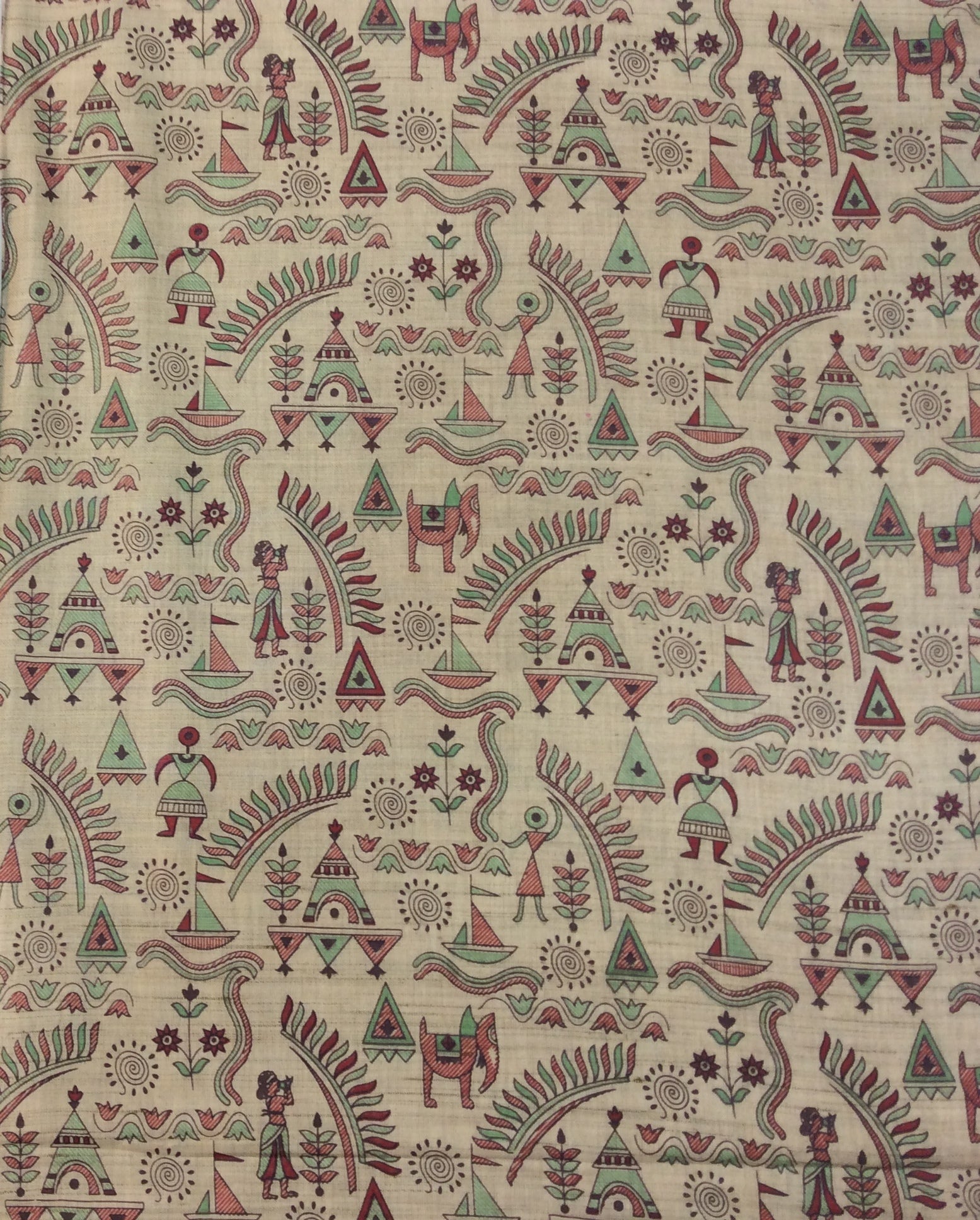 Brown And Green, Red Khadi Silk Print Fabric