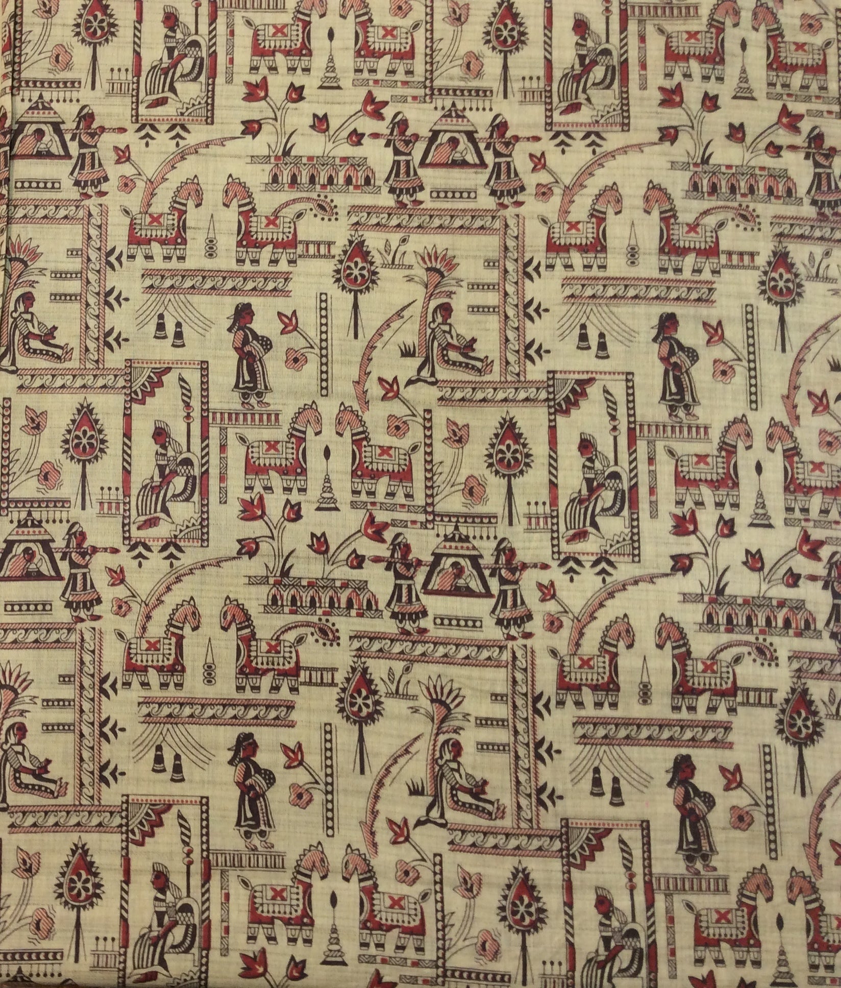Brown And Red Khadi Silk Print Fabric
