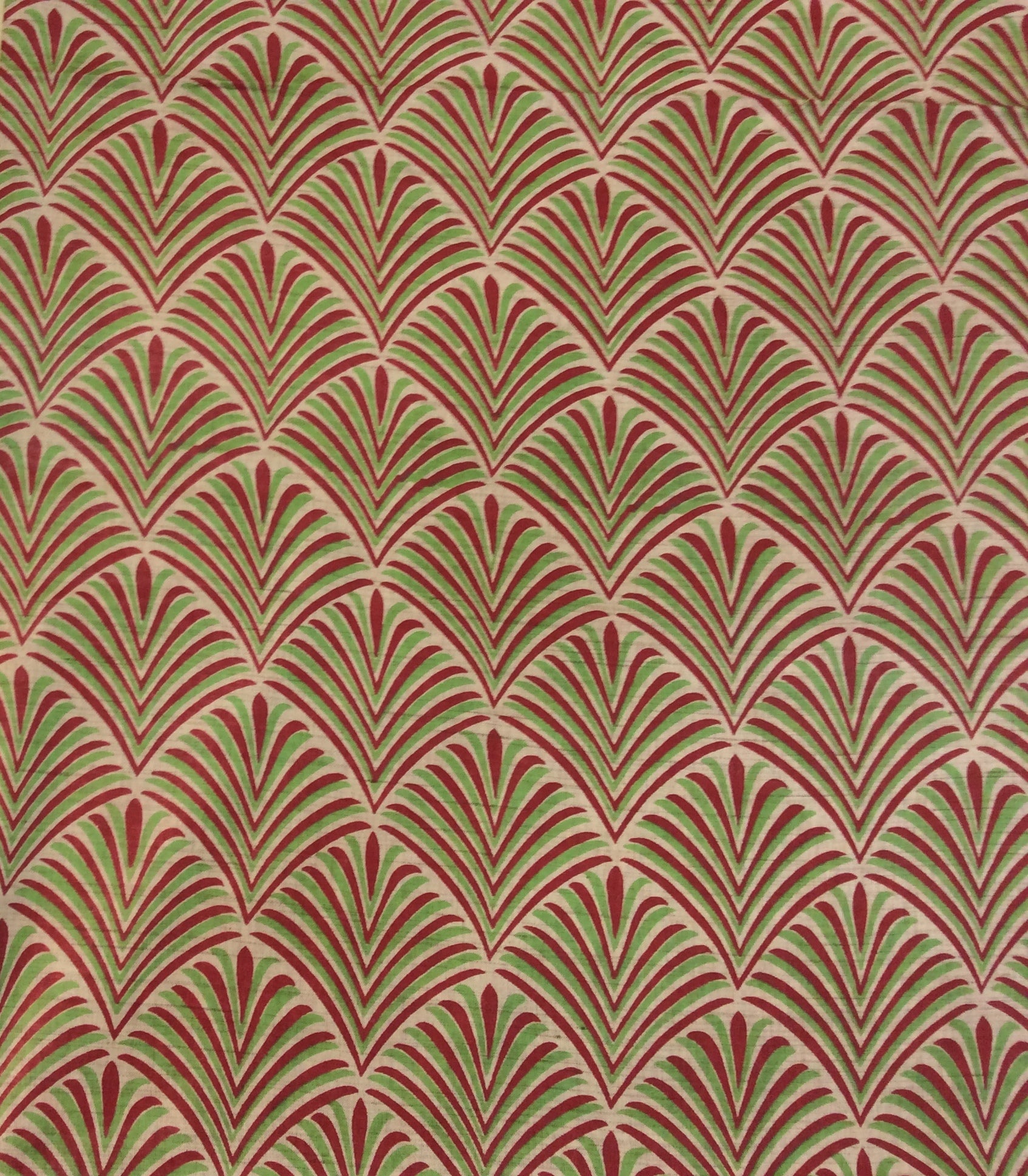 Brow And Red, Green Khadi Silk Print Fabric