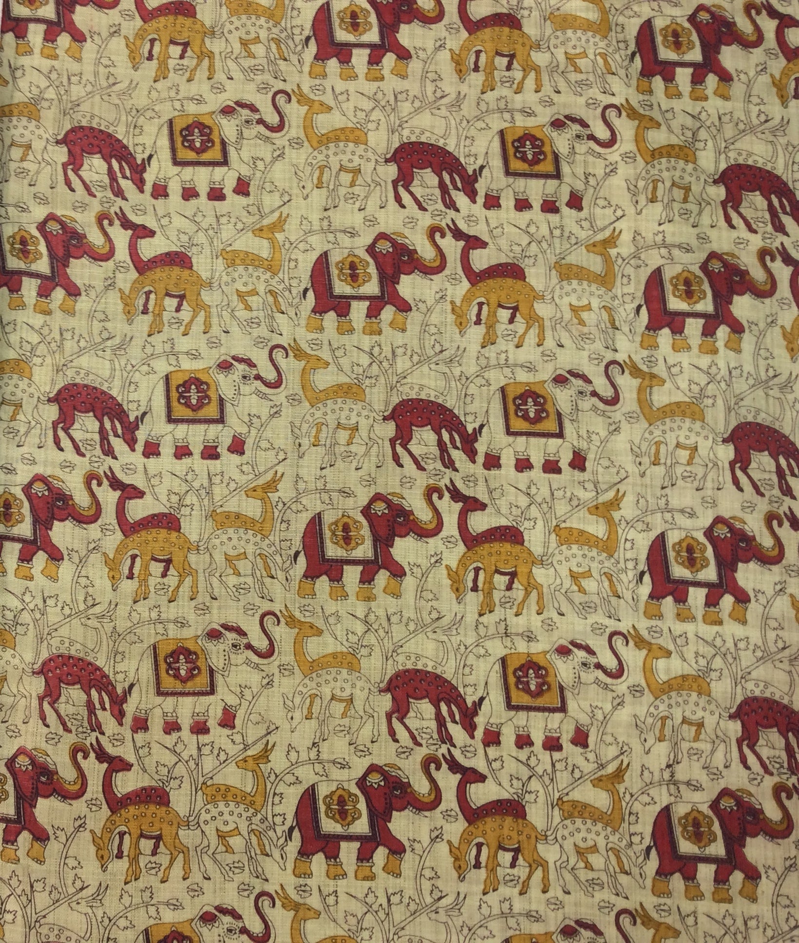 Brown And Red, Yellow Khadi Silk Print Fabric