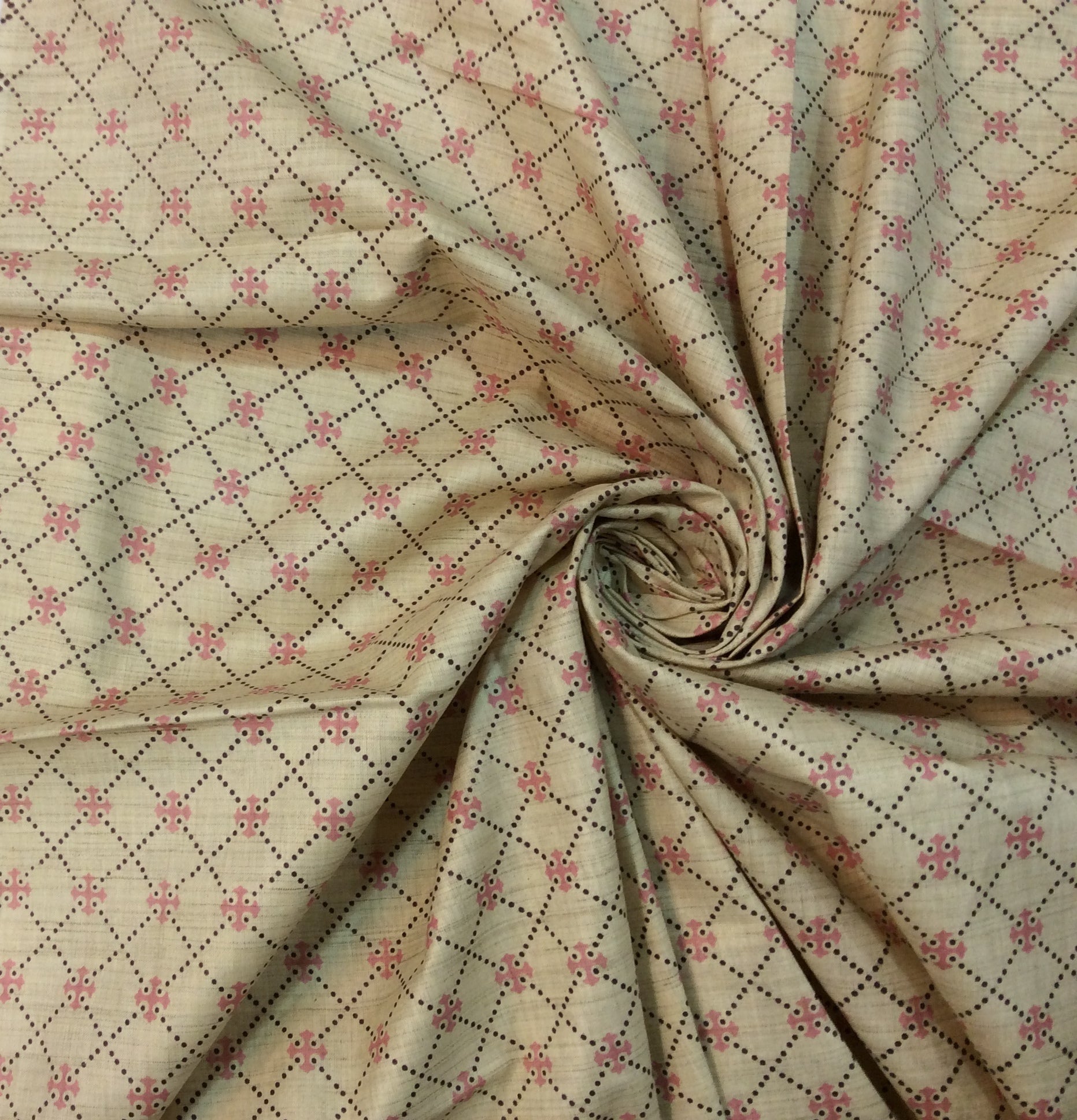 Brown Abd Pink Khadi Silk Print Fabric