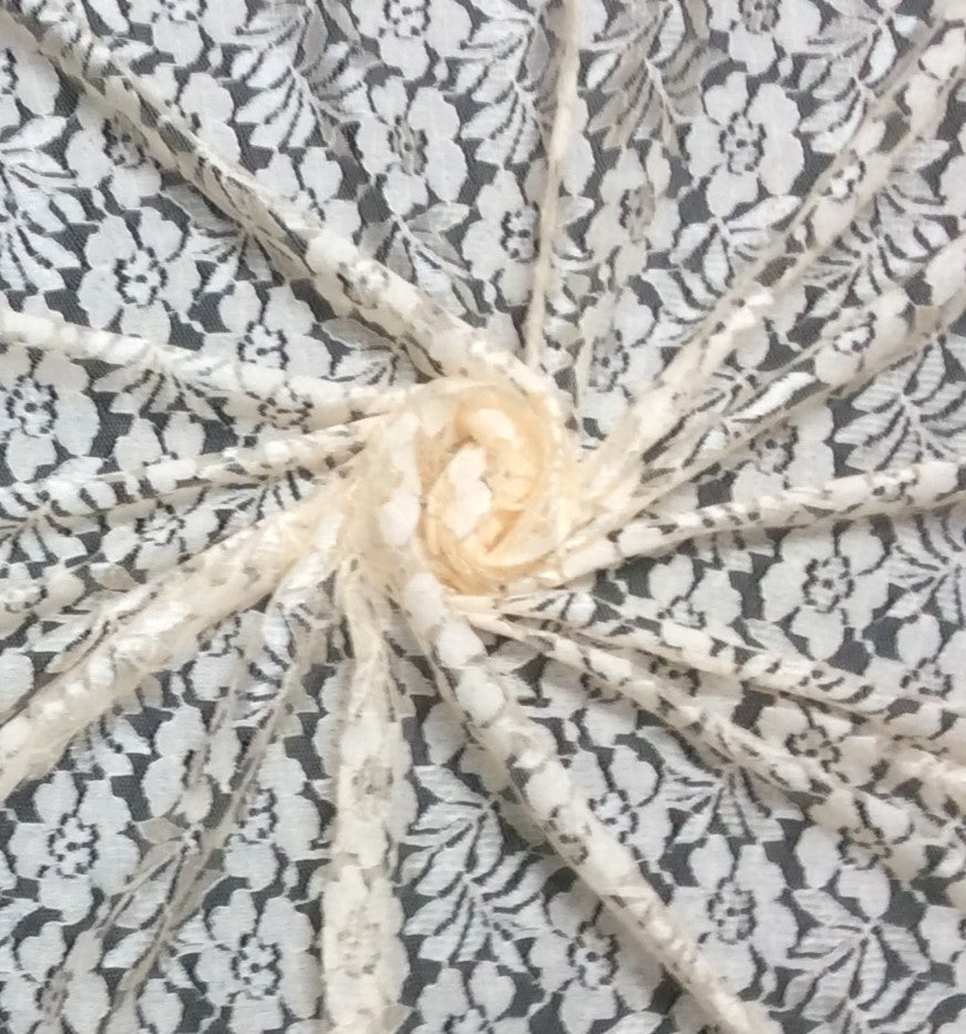Off White Floral Design Dyeable Cotton Nylon Net Fabric