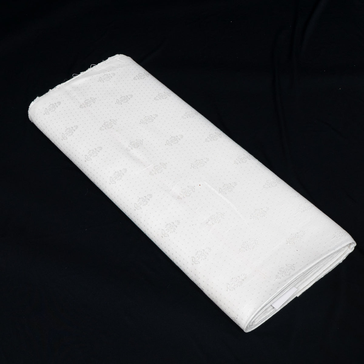 White Cotton Blend Self Jacquard Fabric - 44" (112 cm)