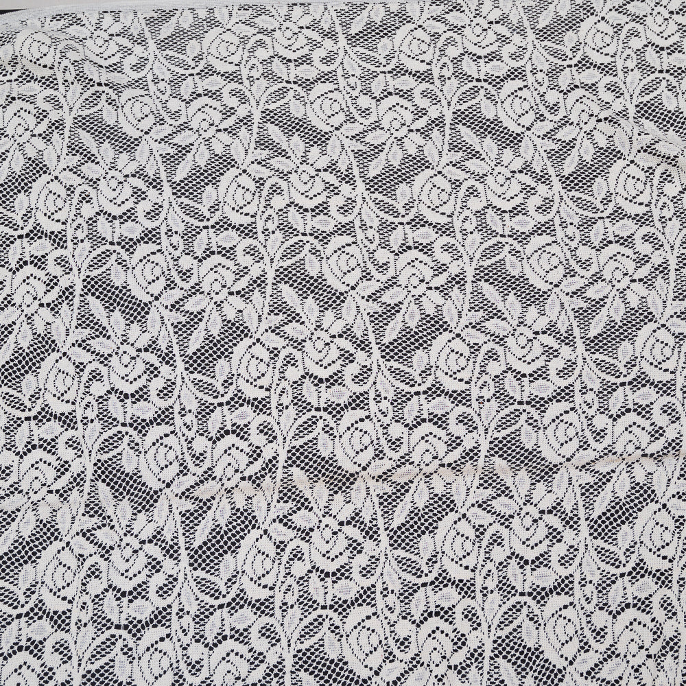 Off White Floral Design Dyeable Cotton Net (SKU: N-104)