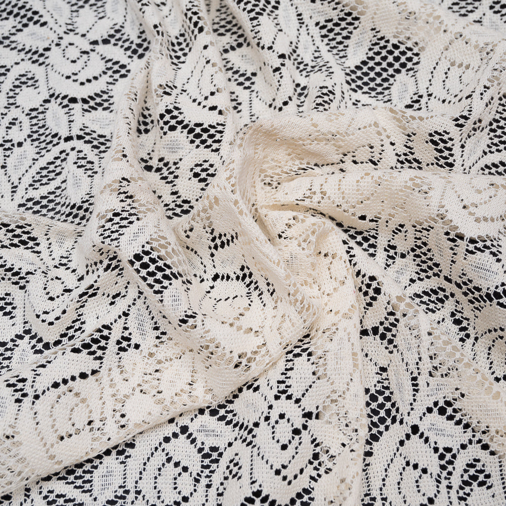 Off White Floral Design Dyeable Cotton Net (SKU: N-104)