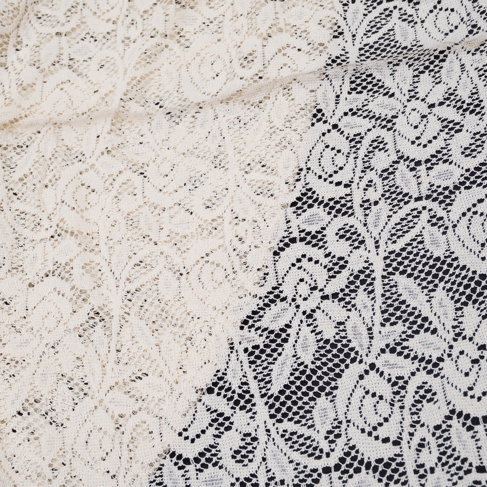 Off White Floral Design Dyeable Cotton Net (SKU: N-104)