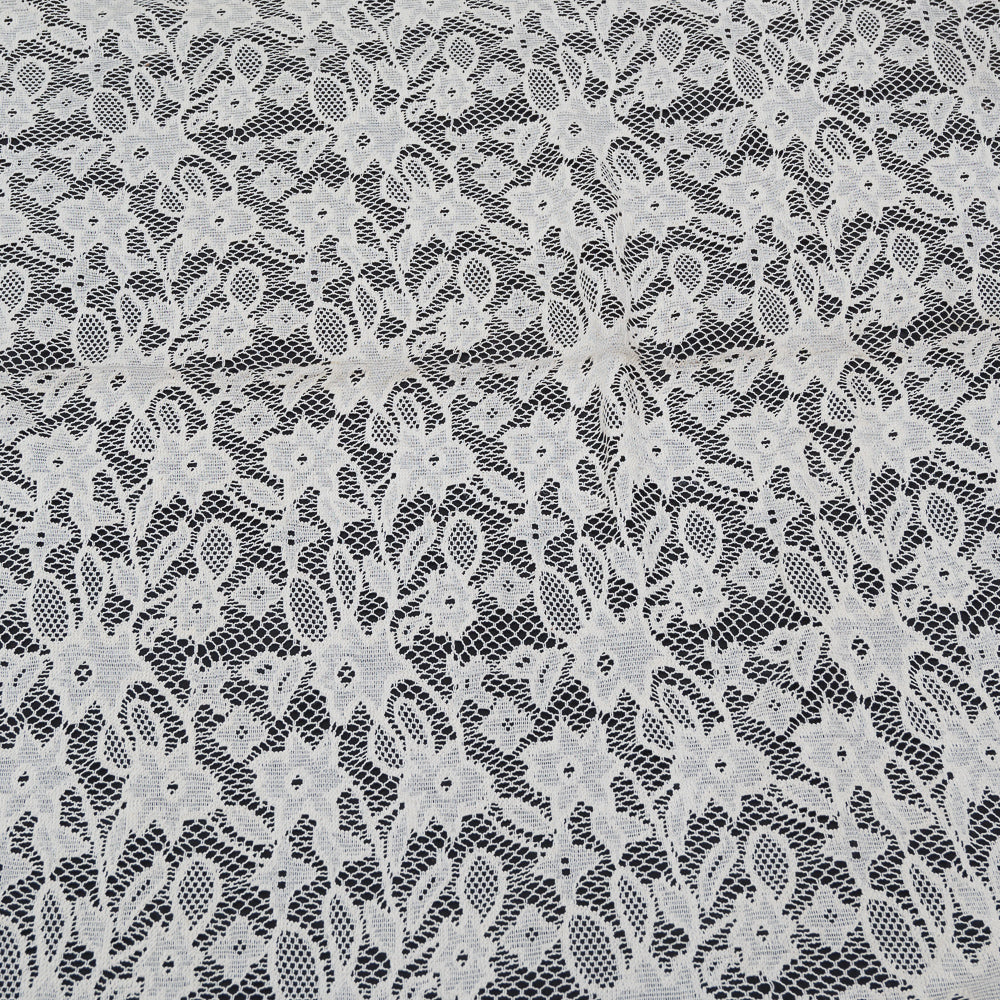 Off White Floral Design Dyeable Cotton Net (SKU: N-121)